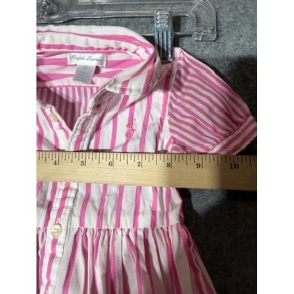 Ralph Lauren Baby Girls Pink White Striped Button Front Shirt Dress 6M